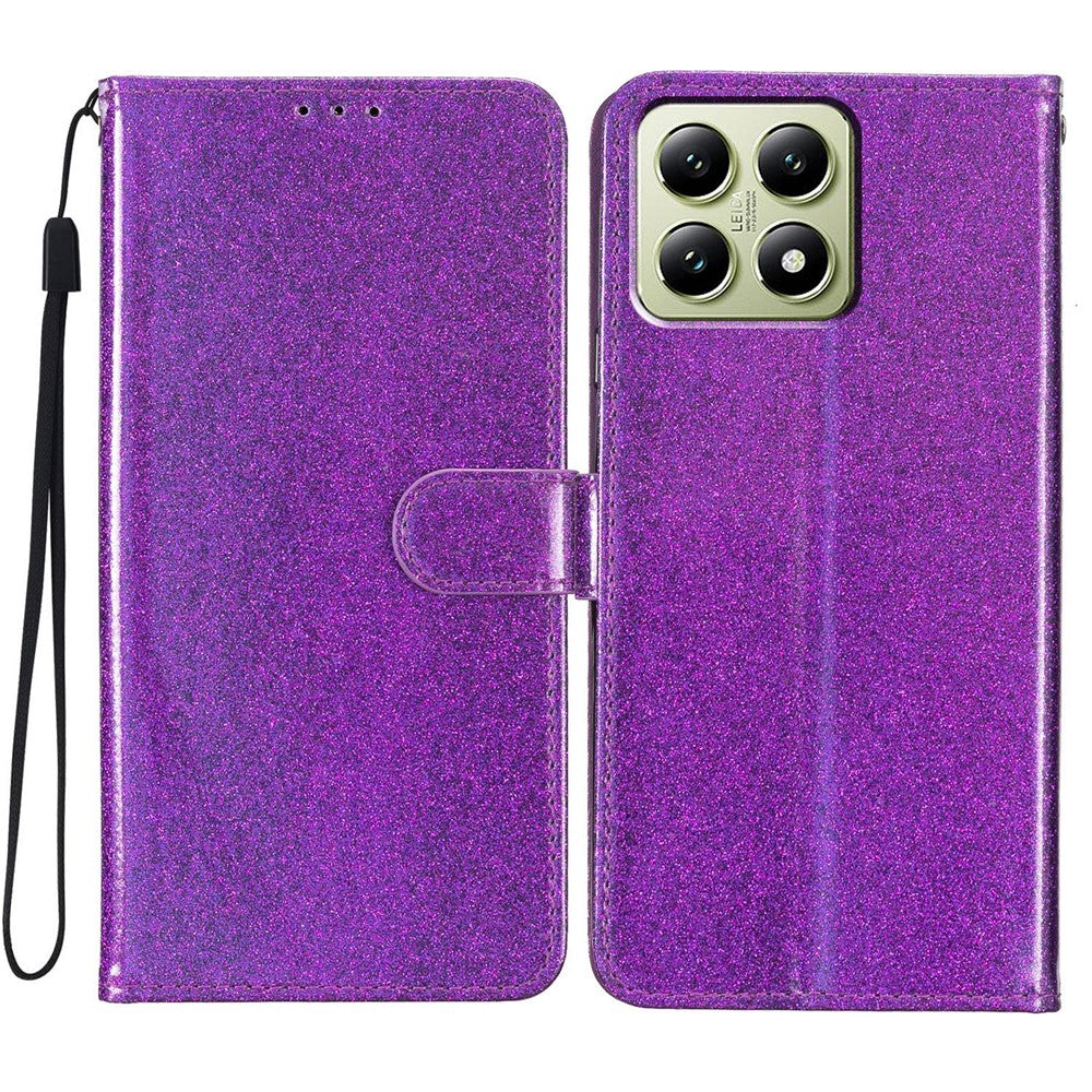 For Xiaomi 15T Pro Wallet Case Glitter Anti-Scratch Leather Stand Phone Cover with Strap