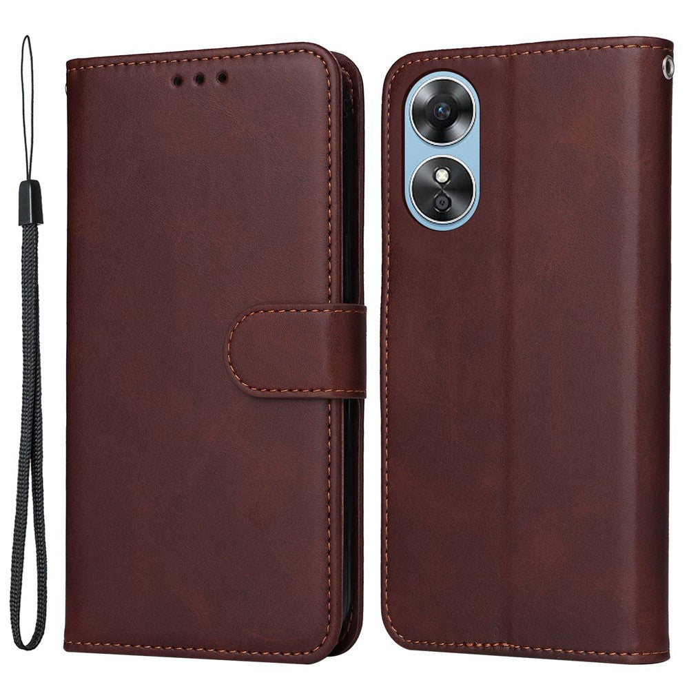 Oppo A17 4G Kalvtexturerat Stativ Plånboksfodral PU-läder + TPU Heltäckande Skyddsfodral