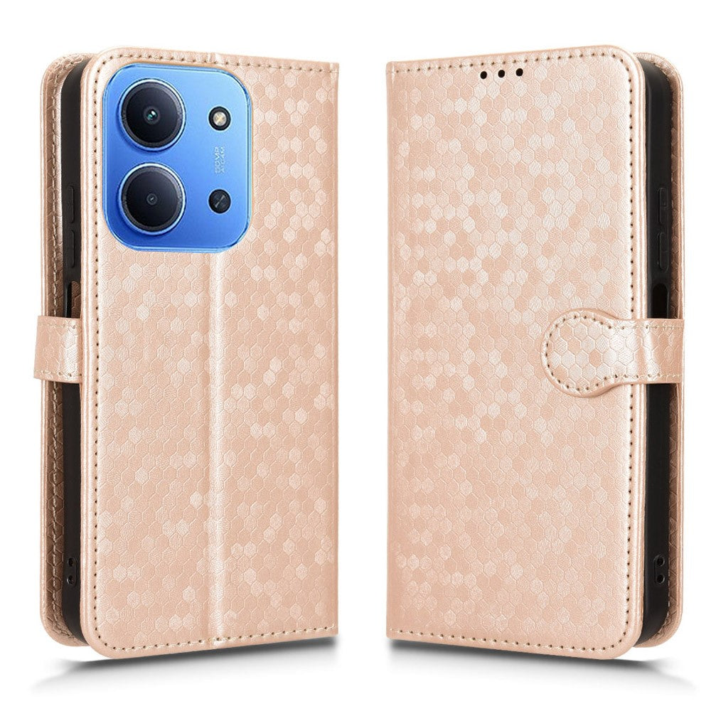 For Xiaomi Redmi 15C 4G (Global) (171mm) / Poco C85 4G (171mm) Wallet Case Dot Pattern Imprint PU Leather Phone Cover with Wrist Strap