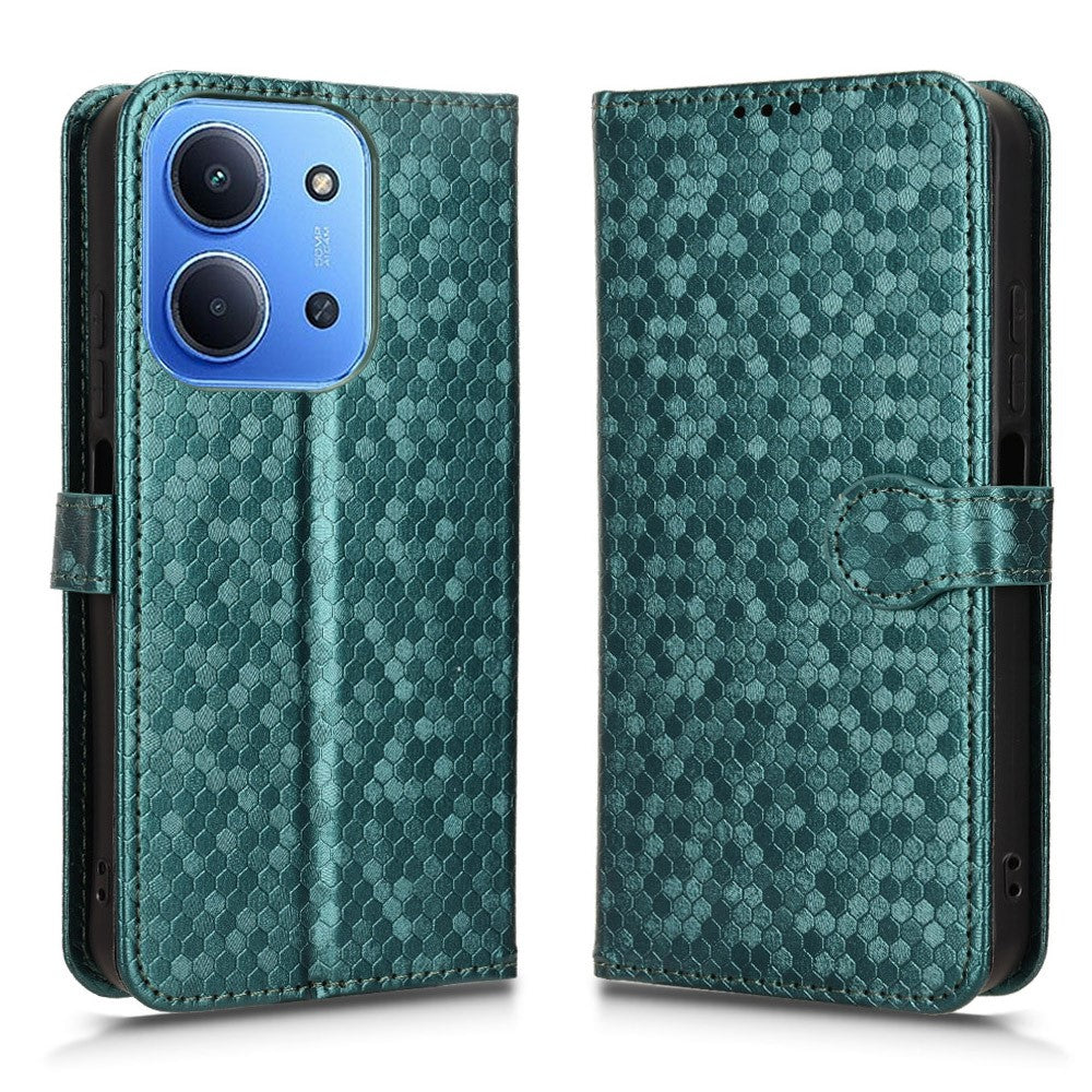 For Xiaomi Redmi 15C 4G (Global) (171mm) / Poco C85 4G (171mm) Wallet Case Dot Pattern Imprint PU Leather Phone Cover with Wrist Strap
