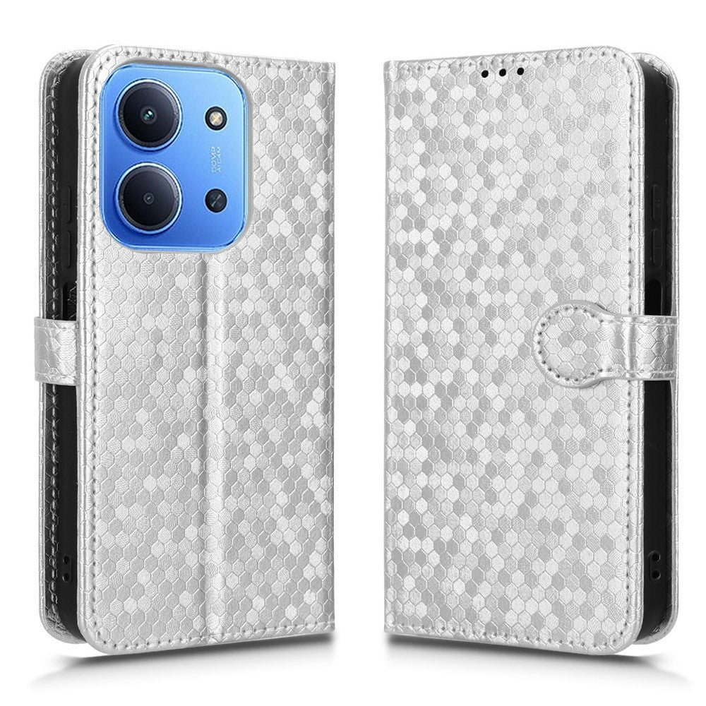 For Xiaomi Redmi 15C 4G (Global) (171mm) / Poco C85 4G (171mm) Wallet Case Dot Pattern Imprint PU Leather Phone Cover with Wrist Strap