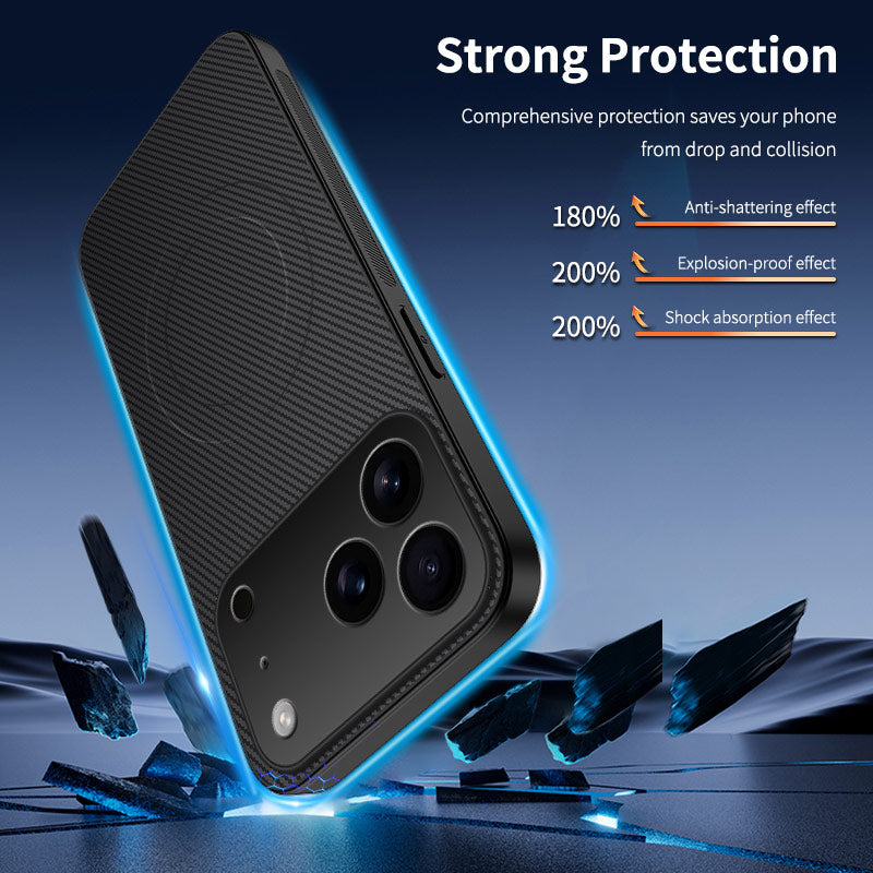 WANLONFENG For iPhone 17 Pro Max Case Compatible with MagSafe  TQ Series Carbon Fiber Texture PC TPU Phone Cover