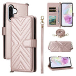 Til Samsung Galaxy A18 5G / A18 4G / A17 5G / A17 4G etui med skulder-/håndledsrem læder telefoncover stativ pung