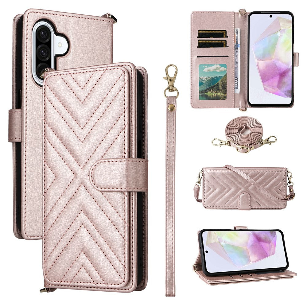 Til Samsung Galaxy A18 5G / A18 4G / A17 5G / A17 4G etui med skulder-/håndledsrem læder telefoncover stativ pung