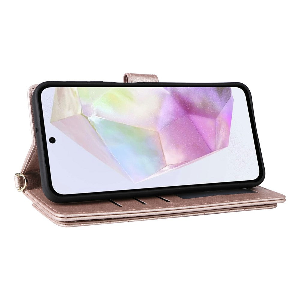 Til Samsung Galaxy A18 5G / A18 4G / A17 5G / A17 4G etui med skulder-/håndledsrem læder telefoncover stativ pung