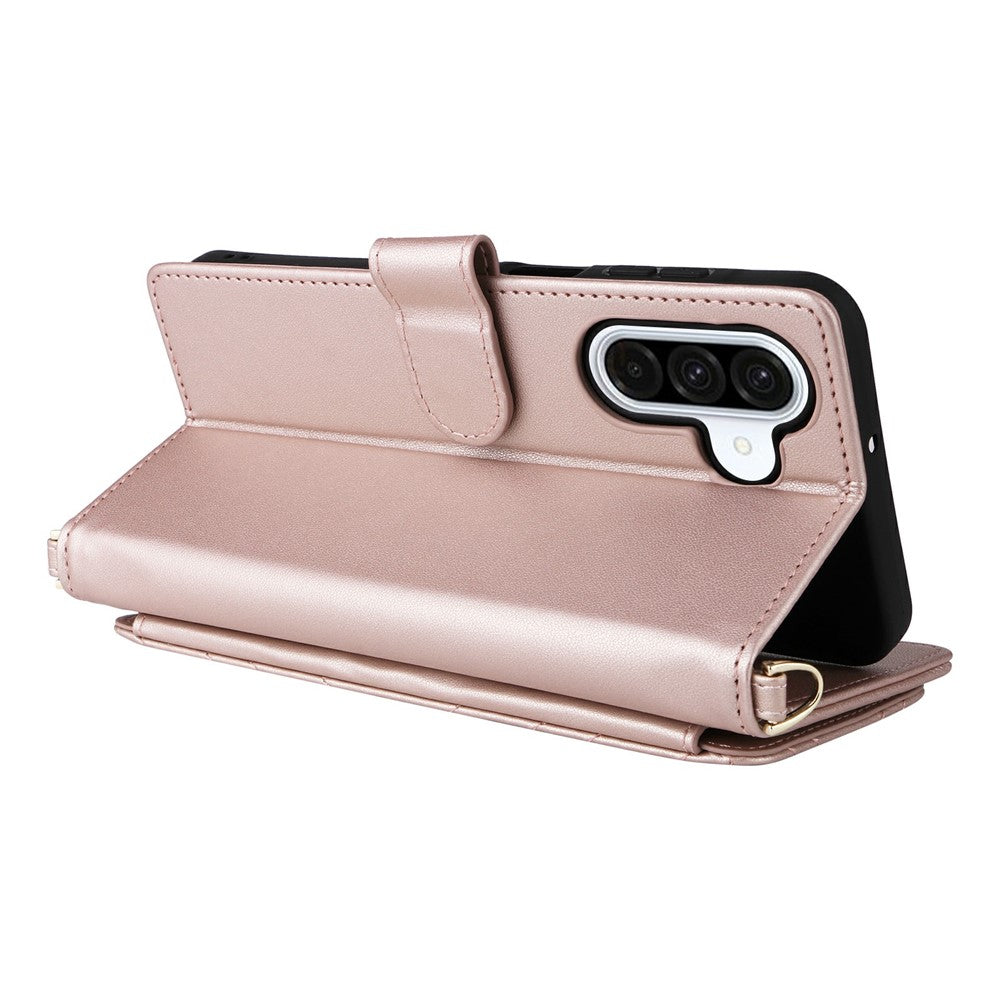 Samsung Galaxy A18 5G / A18 4G / A17 5G / A17 4G-cover med skulder-/håndledsrem, lædercover med stativ og pung