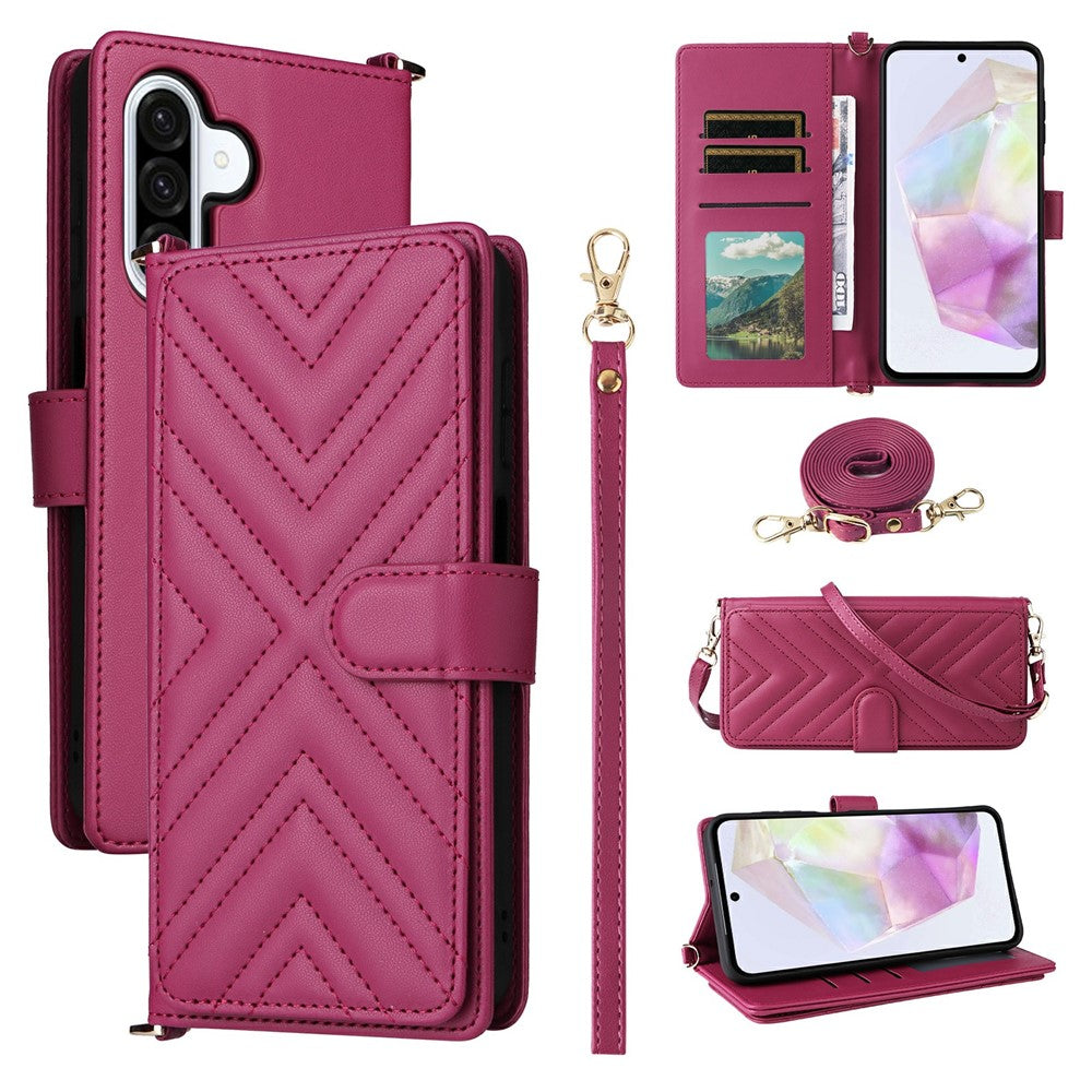 Til Samsung Galaxy A18 5G / A18 4G / A17 5G / A17 4G etui med skulder-/håndledsrem læder telefoncover stativ pung