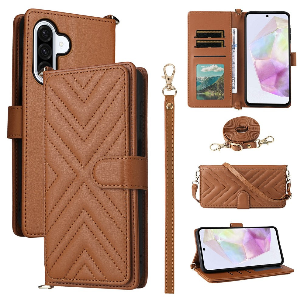 Samsung Galaxy A18 5G / A18 4G / A17 5G / A17 4G-cover med skulder-/håndledsrem, lædercover med stativ og pung