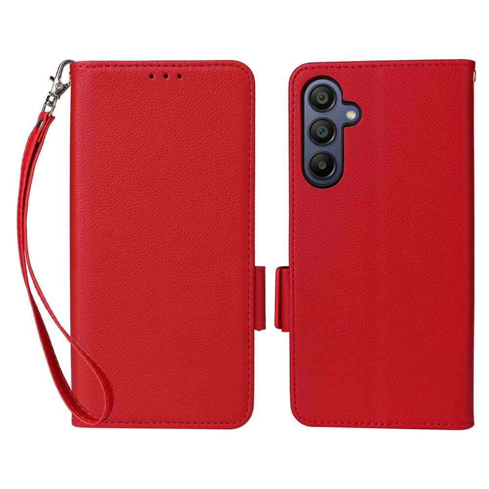 Samsung Galaxy A18 5G / A18 4G / A17 5G / A17 4G etui med håndledsrem, litchi-tekstur, PU-læder og pung