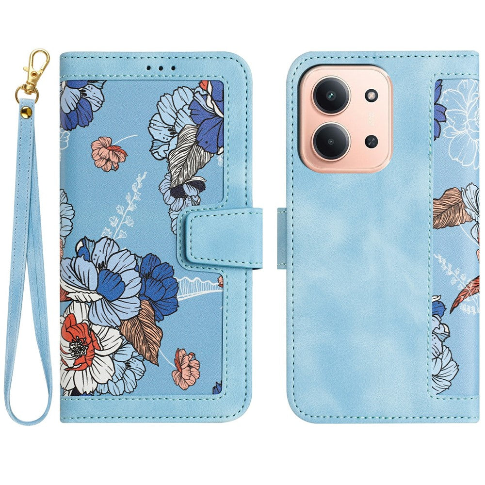 PU-læderetui til Xiaomi Redmi 15C 4G (Global) (171mm) / Poco C85 4G (171mm) med blomstermønster og kortpladser