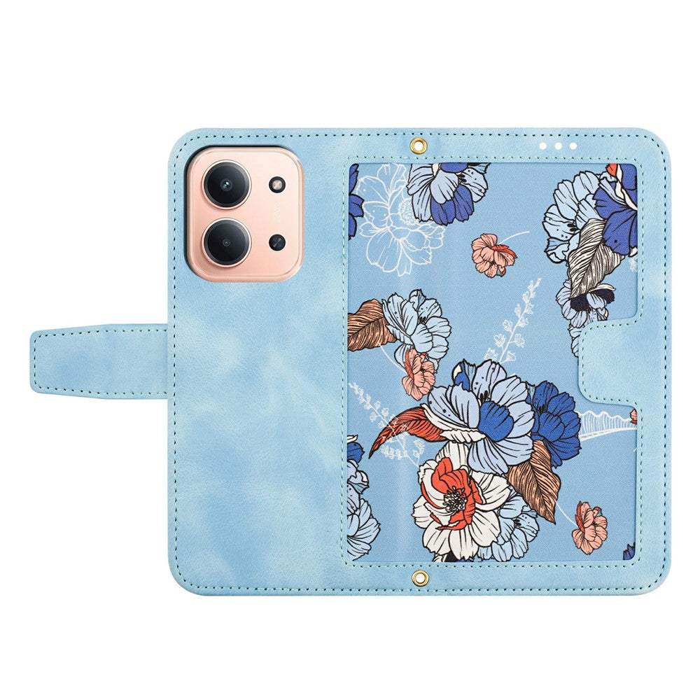 PU-læderetui til Xiaomi Redmi 15C 4G (Global) (171mm) / Poco C85 4G (171mm) med blomstermønster og kortpladser