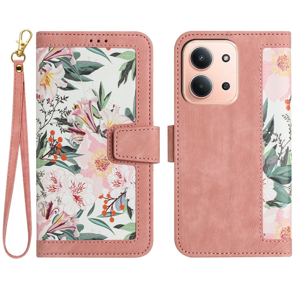 PU-læderetui til Xiaomi Redmi 15C 4G (Global) (171mm) / Poco C85 4G (171mm) med blomstermønster og kortpladser
