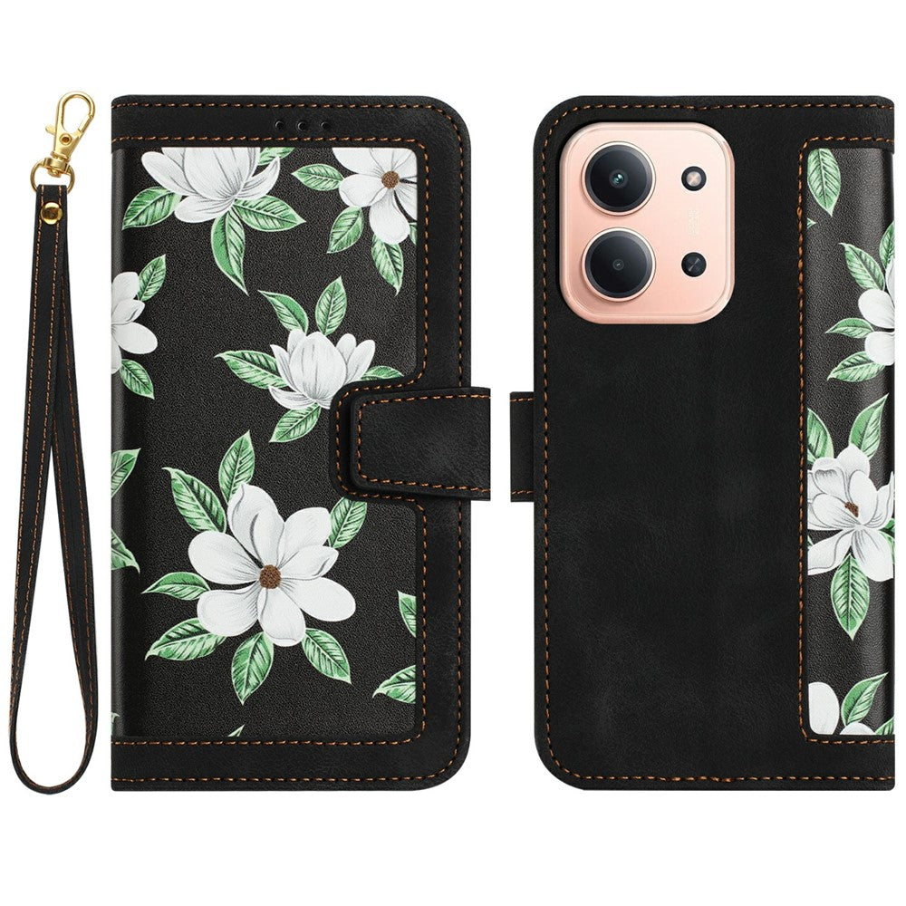 PU-læderetui til Xiaomi Redmi 15C 4G (Global) (171mm) / Poco C85 4G (171mm) med blomstermønster og kortpladser