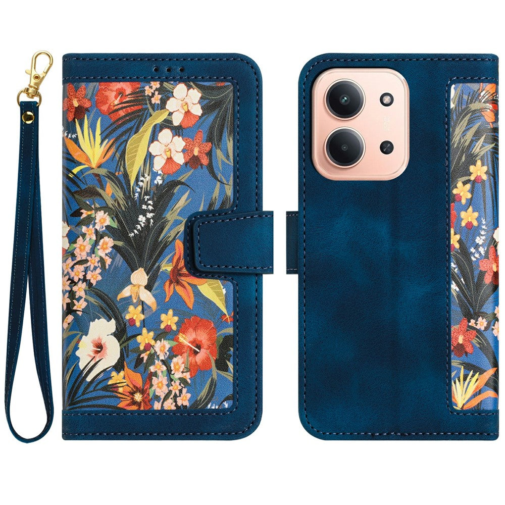 PU-læderetui til Xiaomi Redmi 15C 4G (Global) (171mm) / Poco C85 4G (171mm) med blomstermønster og kortpladser