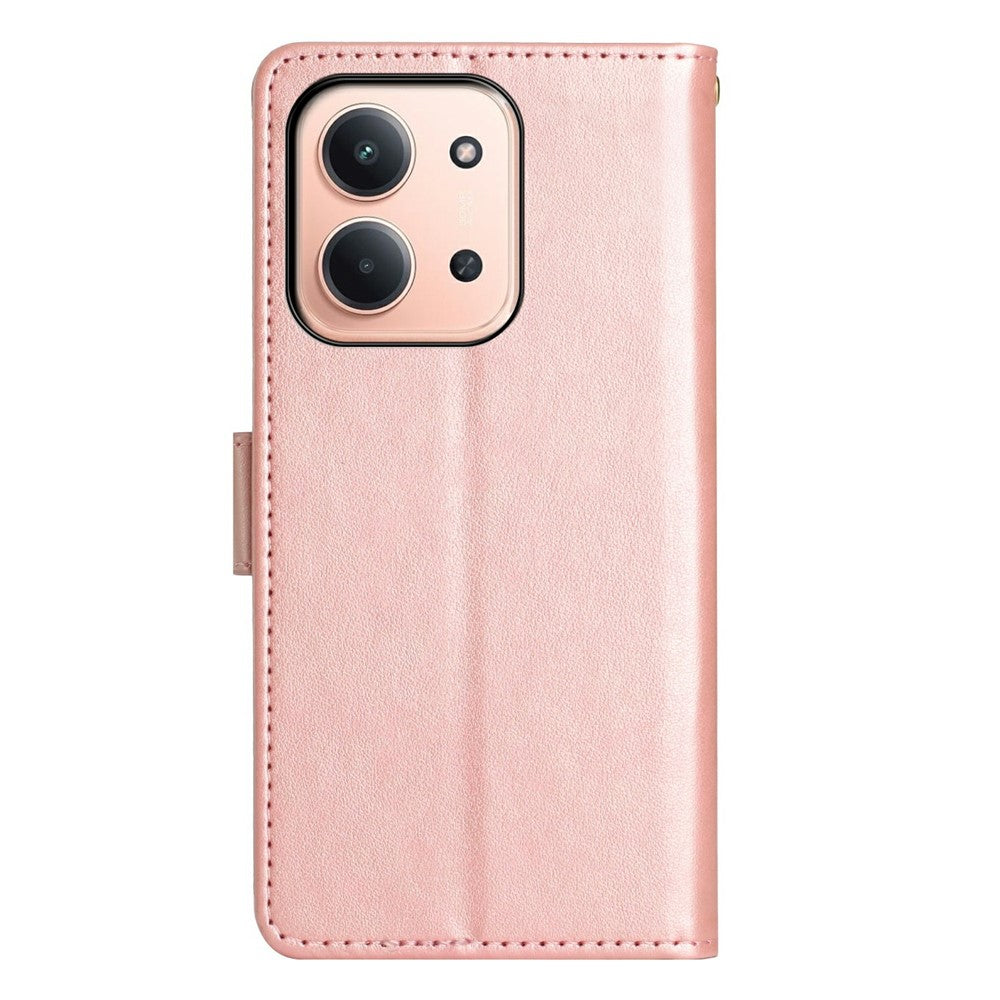 Xiaomi Redmi 15C 4G (Global) (171mm) / Poco C85 4G (171mm) Läderfodral med fjärilsblommatryck och rem