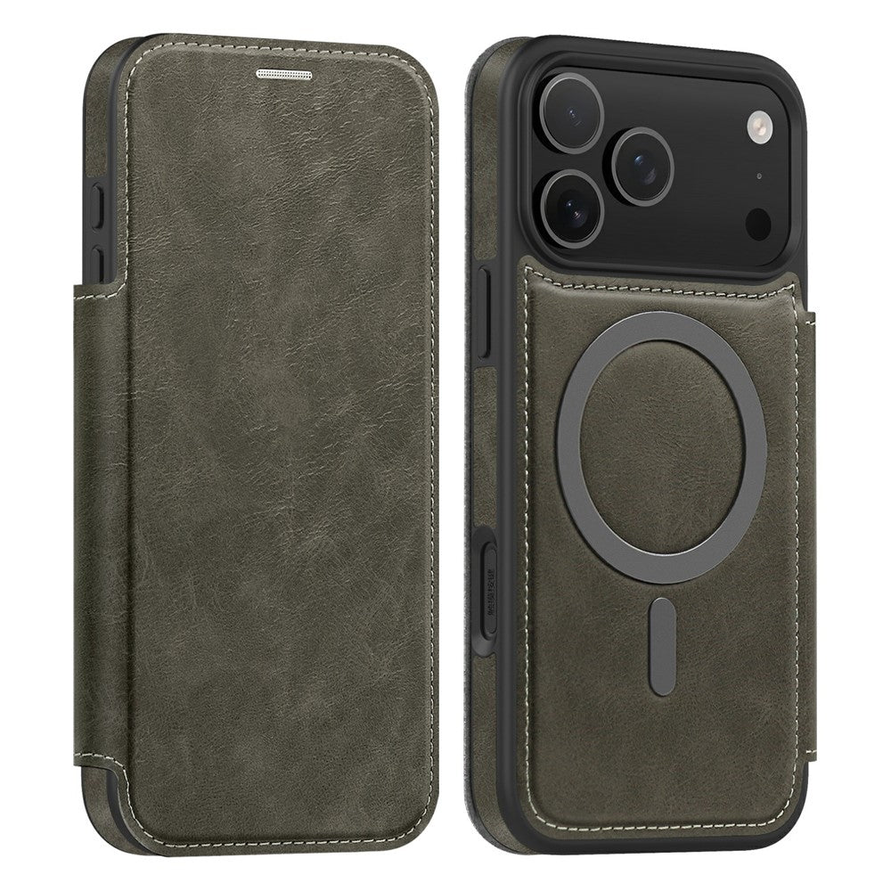 För iPhone 18 Pro Max / 17 Pro Max fodral kompatibelt med MagSafe RFID-blockerande korthållare telefonfodral i läder