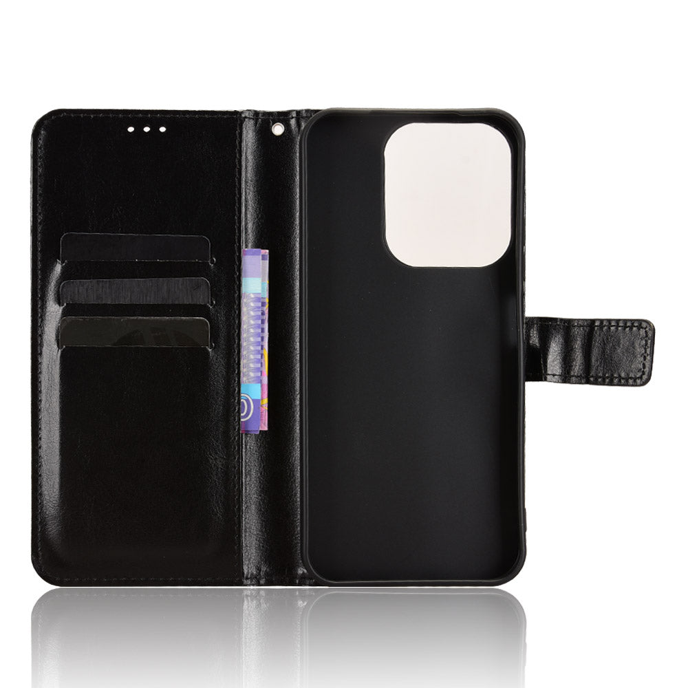 For Xiaomi Redmi 15C 4G (Global) (171mm) / Poco C85 4G (171mm) PU Leather Case with Strap Crazy Horse Texture Phone Wallet Cover