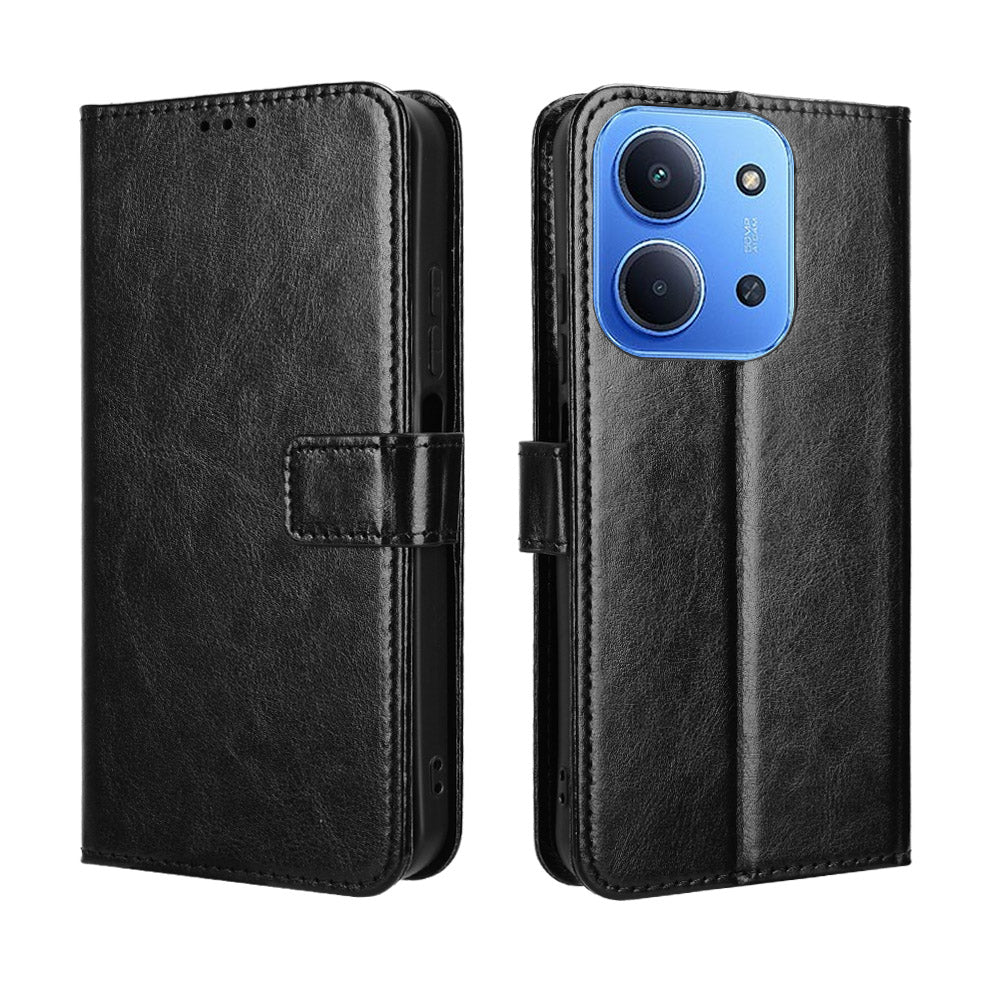For Xiaomi Redmi 15C 4G (Global) (171mm) / Poco C85 4G (171mm) PU Leather Case with Strap Crazy Horse Texture Phone Wallet Cover