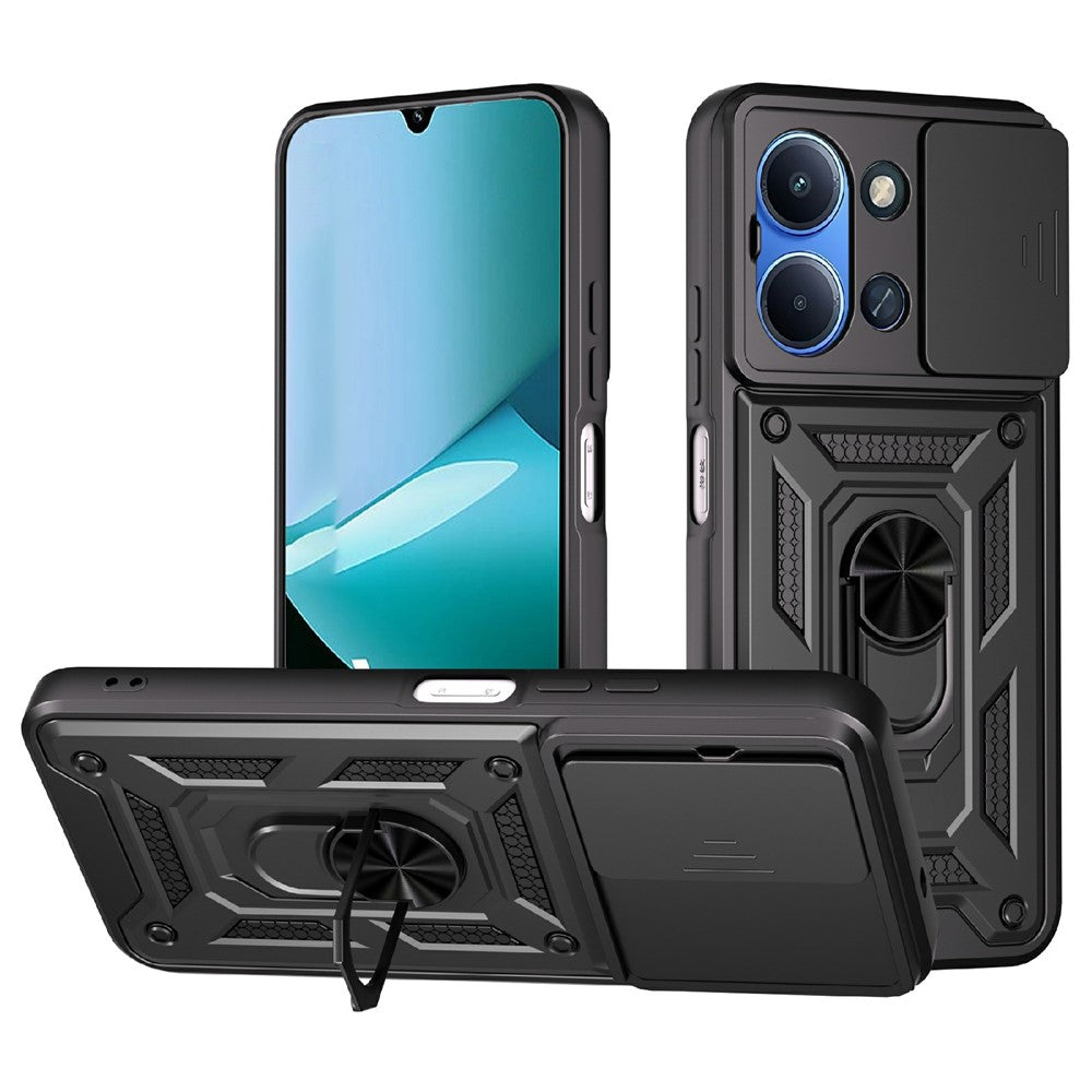 Xiaomi Redmi 15C 5G (EU) (173 mm) / 15C 4G (EU) (173 mm) fodral med skjutbart kameralock PC + TPU-stativ mobilskal