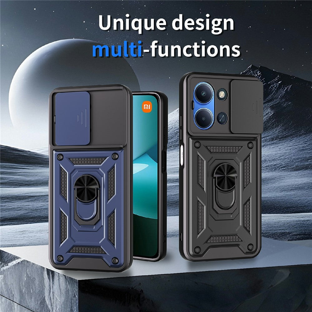 Xiaomi Redmi 15C 5G (EU) (173 mm) / 15C 4G (EU) (173 mm) fodral med skjutbart kameralock PC + TPU-stativ mobilskal