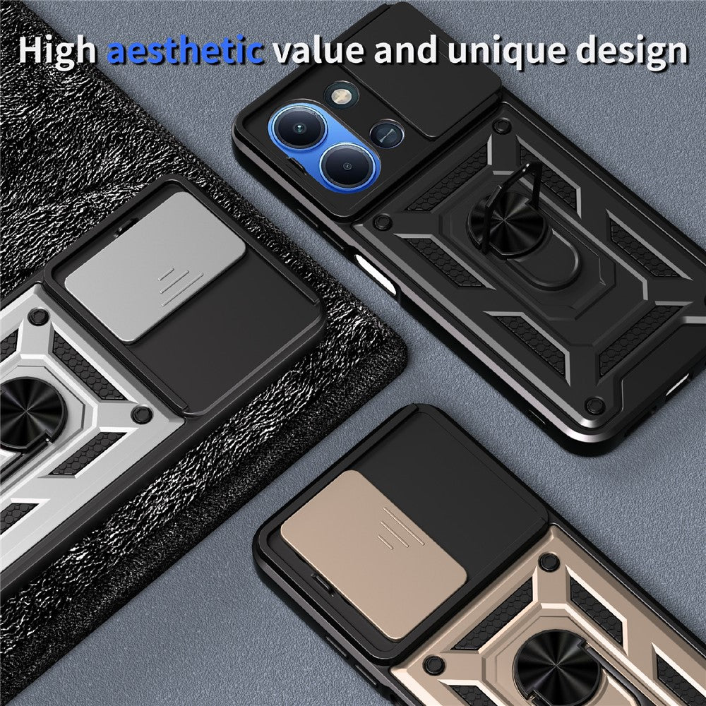 Xiaomi Redmi 15C 5G (EU) (173 mm) / 15C 4G (EU) (173 mm) fodral med skjutbart kameralock PC + TPU-stativ mobilskal