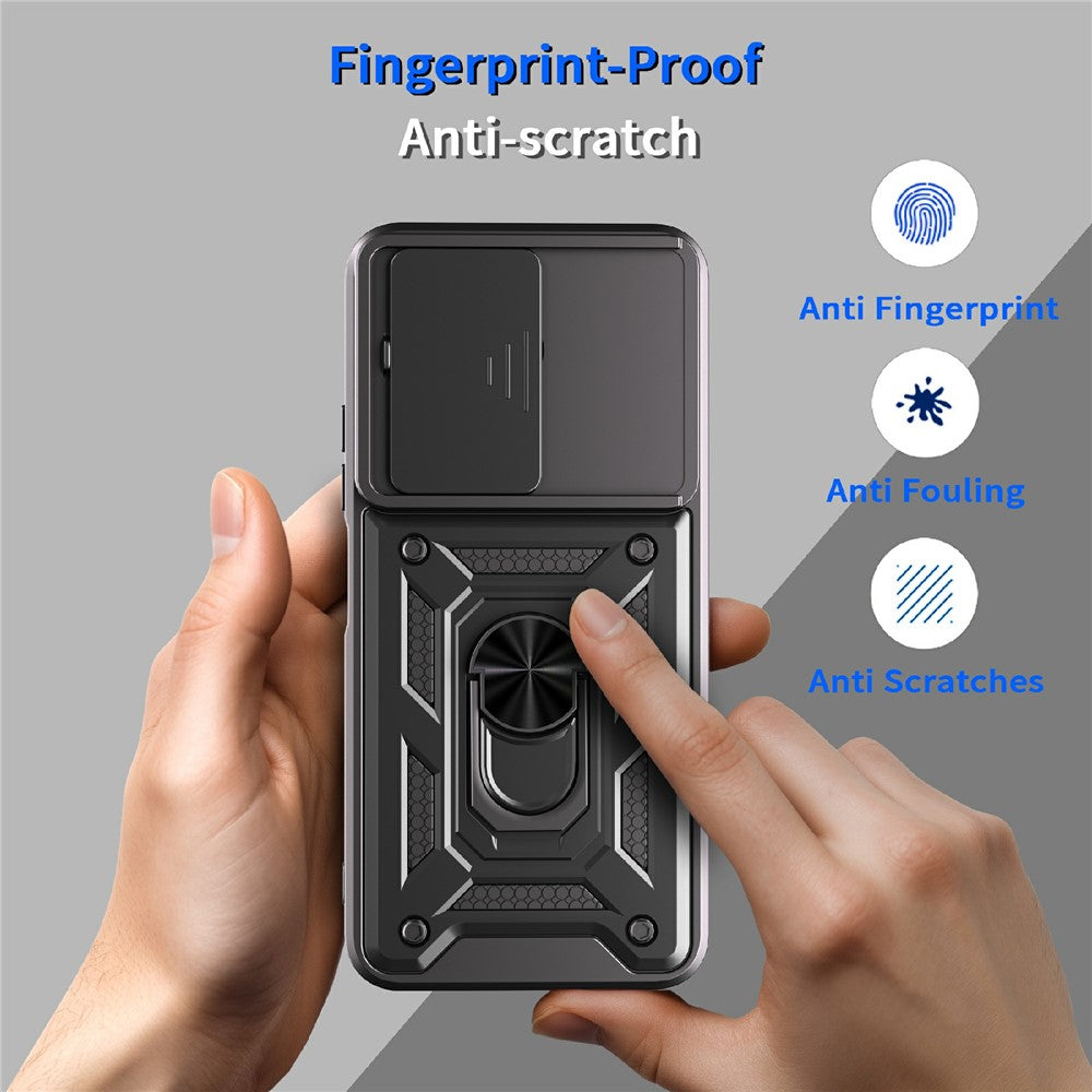Xiaomi Redmi 15C 5G (EU) (173 mm) / 15C 4G (EU) (173 mm) fodral med skjutbart kameralock PC + TPU-stativ mobilskal