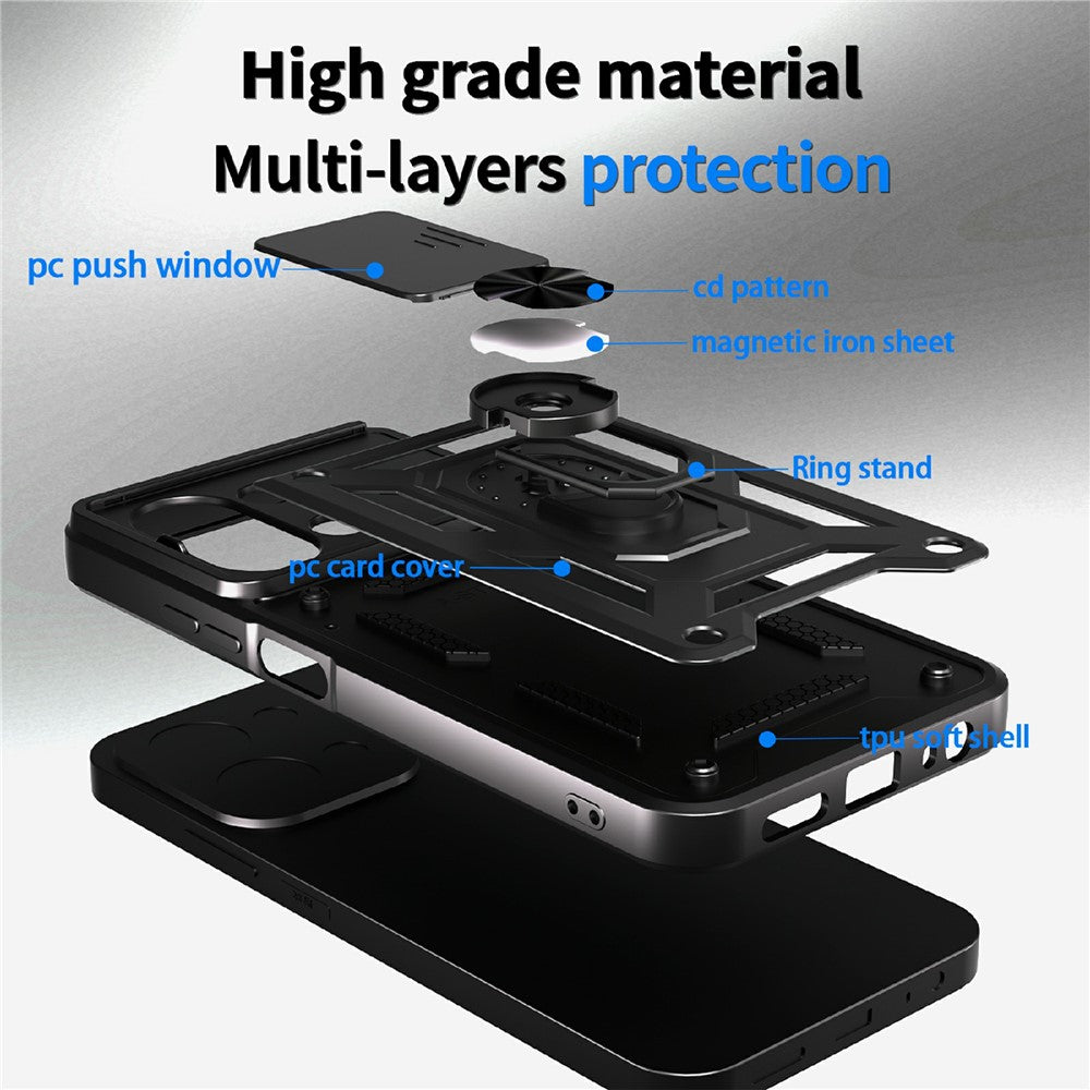 Xiaomi Redmi 15C 5G (EU) (173 mm) / 15C 4G (EU) (173 mm) fodral med skjutbart kameralock PC + TPU-stativ mobilskal