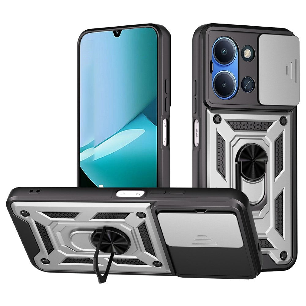 Xiaomi Redmi 15C 5G (EU) (173 mm) / 15C 4G (EU) (173 mm) fodral med skjutbart kameralock PC + TPU-stativ mobilskal