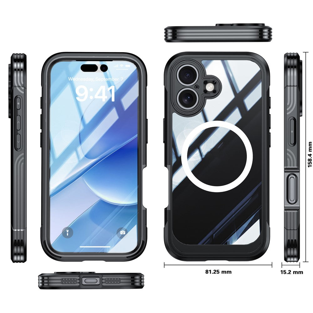 For iPhone 17 Magnetic Case PC + TPU Phone Cover with Tempered Glass Screen Film