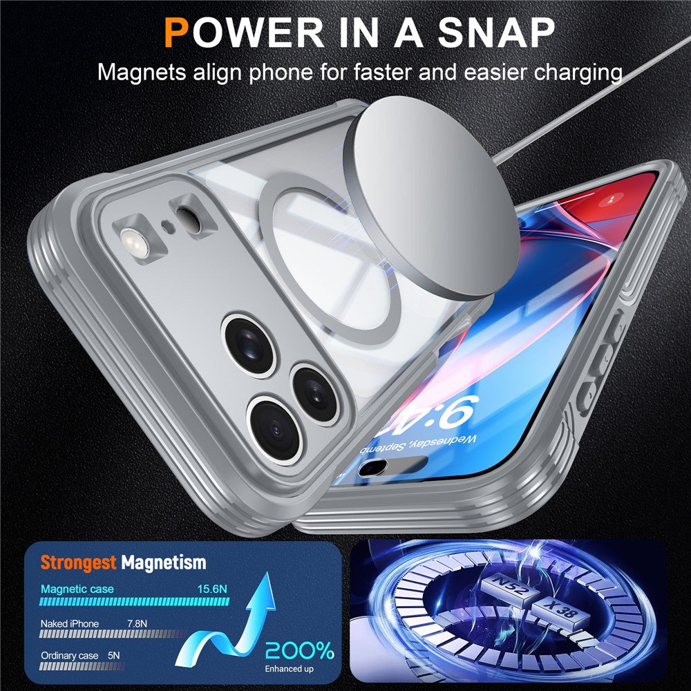 For iPhone 18 Pro / 17 Pro Magnetic Case PC + TPU Phone Cover with Tempered Glass Screen Film