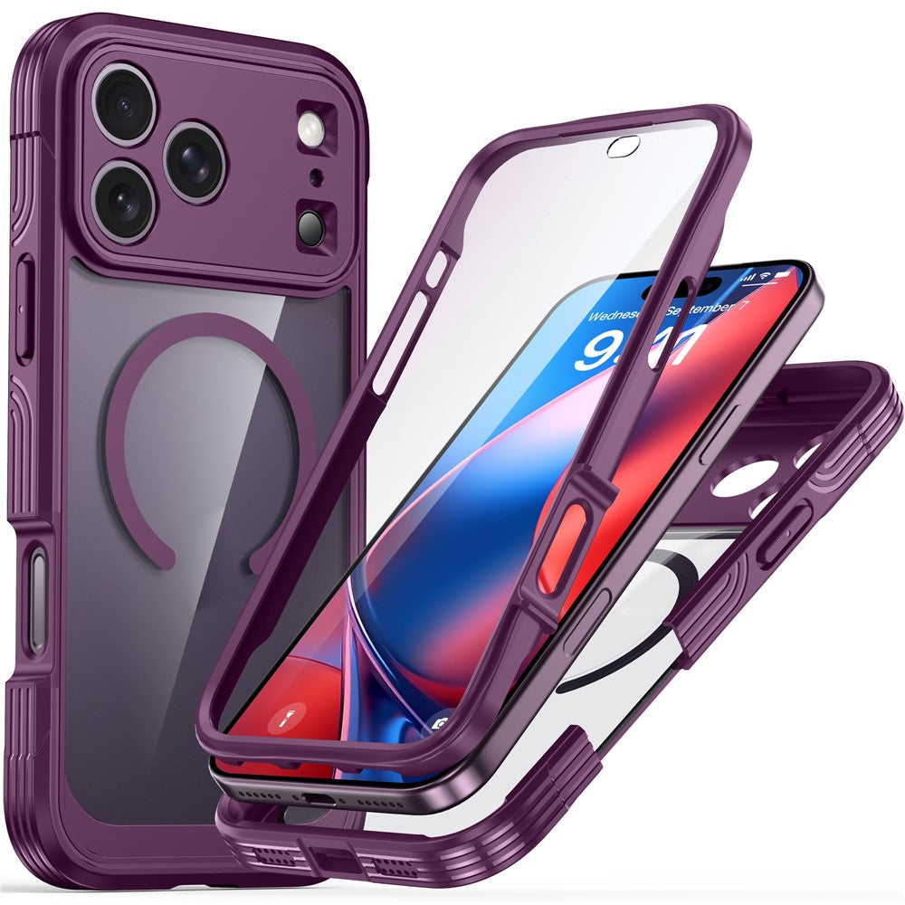 For iPhone 18 Pro / 17 Pro Magnetic Case PC + TPU Phone Cover with Tempered Glass Screen Film
