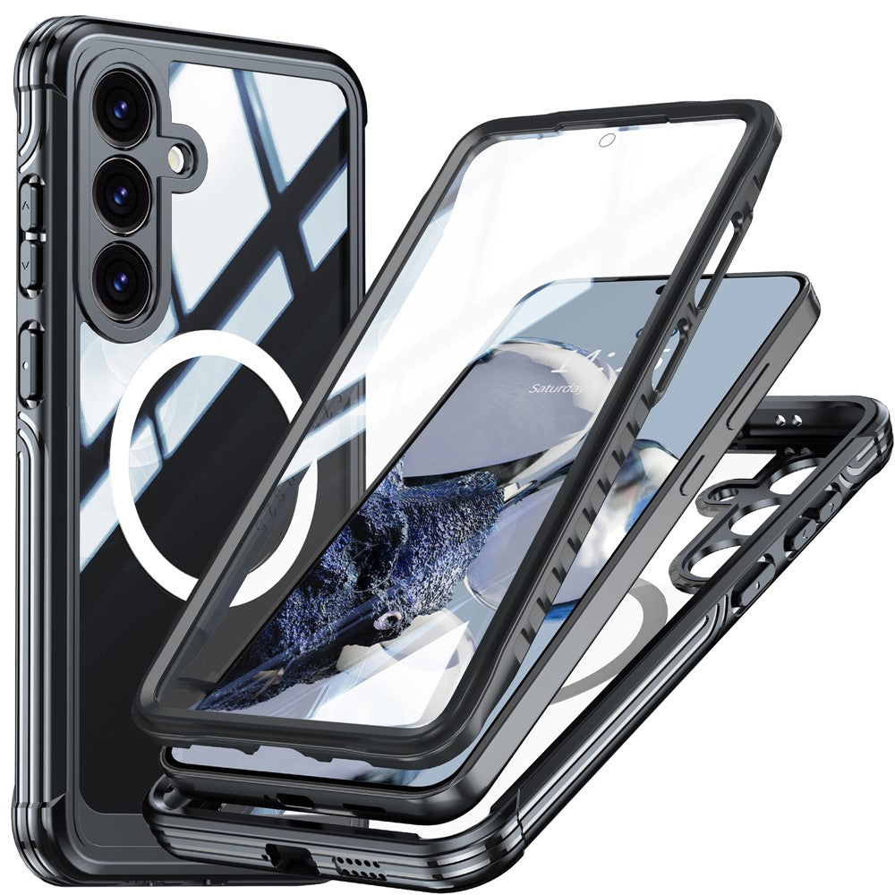 For Samsung Galaxy S25 FE Magnetic Case PC + TPU Phone Cover with Tempered Glass Screen Film