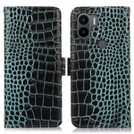 For Xiaomi Redmi A1+ 4G / A2+ 4G / Poco C50 4G Genuine Cowhide Leather Side Magnetic Clasp Anti-drop Phone Case Crocodile Texture RFID Blocking Stand Flip Wallet Cover