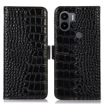 For Xiaomi Redmi A1+ 4G / A2+ 4G / Poco C50 4G Genuine Cowhide Leather Side Magnetic Clasp Anti-drop Phone Case Crocodile Texture RFID Blocking Stand Flip Wallet Cover