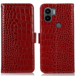 For Xiaomi Redmi A1+ 4G / A2+ 4G / Poco C50 4G Genuine Cowhide Leather Side Magnetic Clasp Anti-drop Phone Case Crocodile Texture RFID Blocking Stand Flip Wallet Cover
