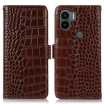 For Xiaomi Redmi A1+ 4G / A2+ 4G / Poco C50 4G Genuine Cowhide Leather Side Magnetic Clasp Anti-drop Phone Case Crocodile Texture RFID Blocking Stand Flip Wallet Cover