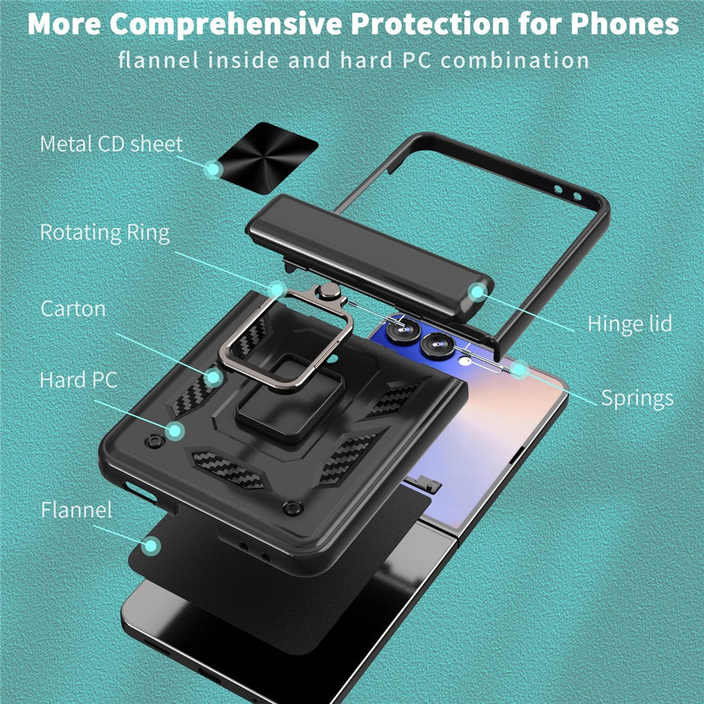 For Samsung Galaxy Z Flip7 5G Case PC + TPU Shockproof Phone Back Cover with Kickstand