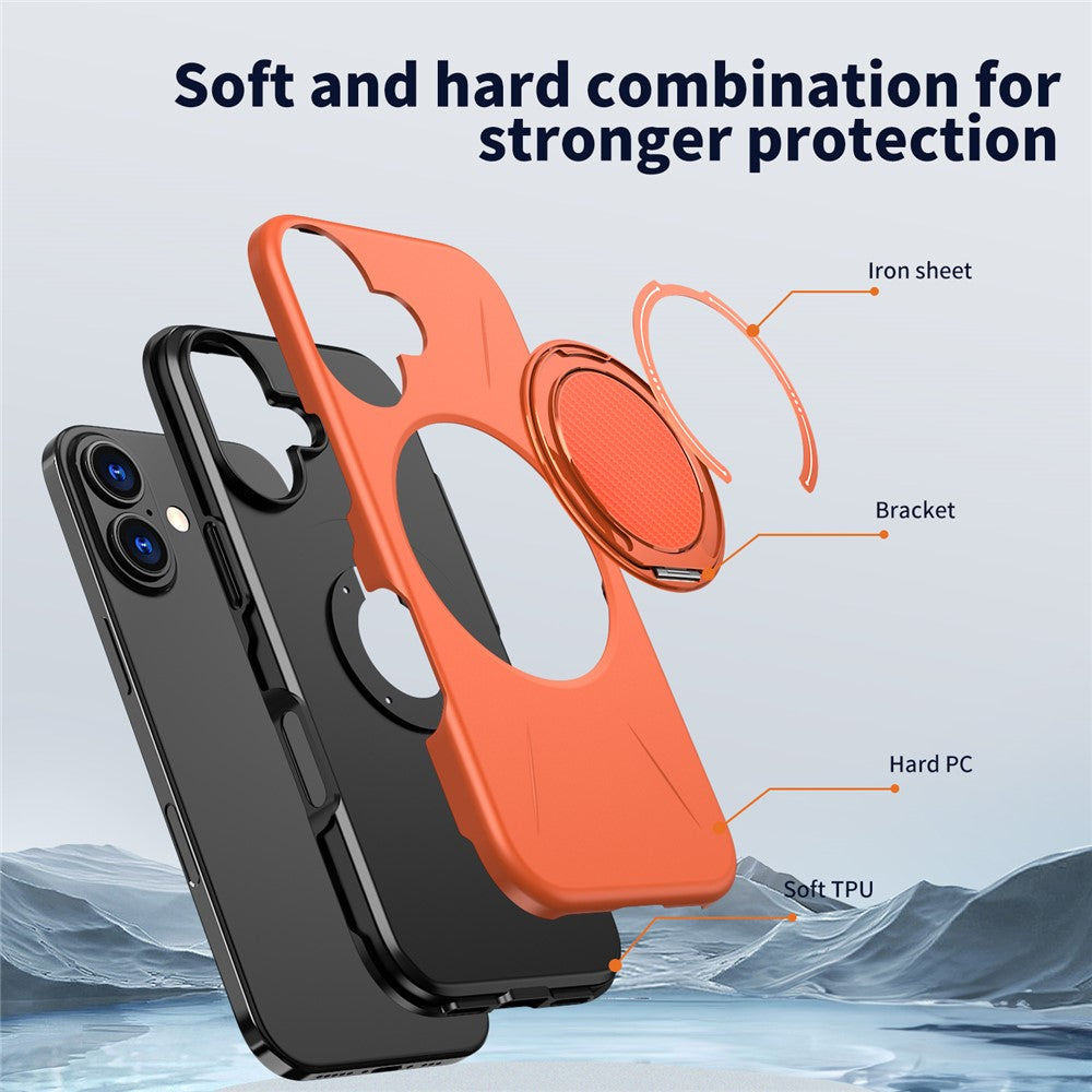 For iPhone 17 Magnetic Case Rotating Kickstand TPU + PC Phone Cover