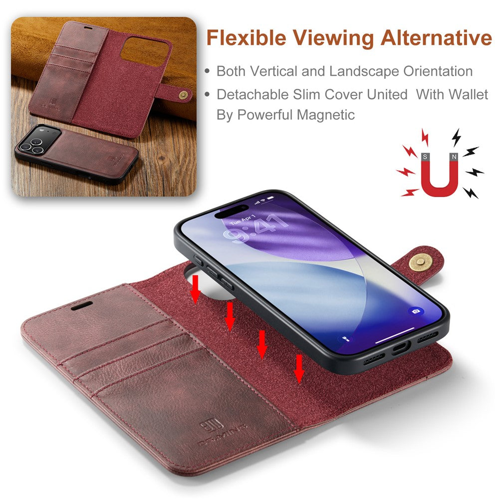 DG.MING for iPhone 18 Pro Max / 17 Pro Max Case Detachable Split Leather Phone Cover