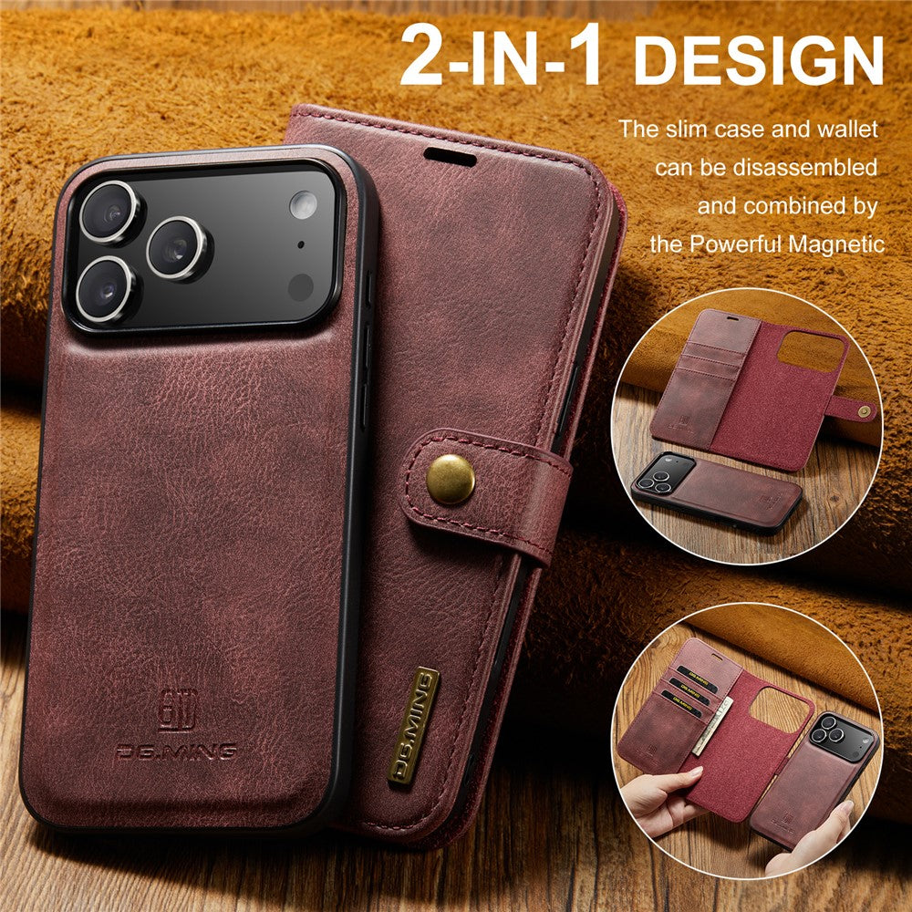 DG.MING for iPhone 18 Pro Max / 17 Pro Max Case Detachable Split Leather Phone Cover