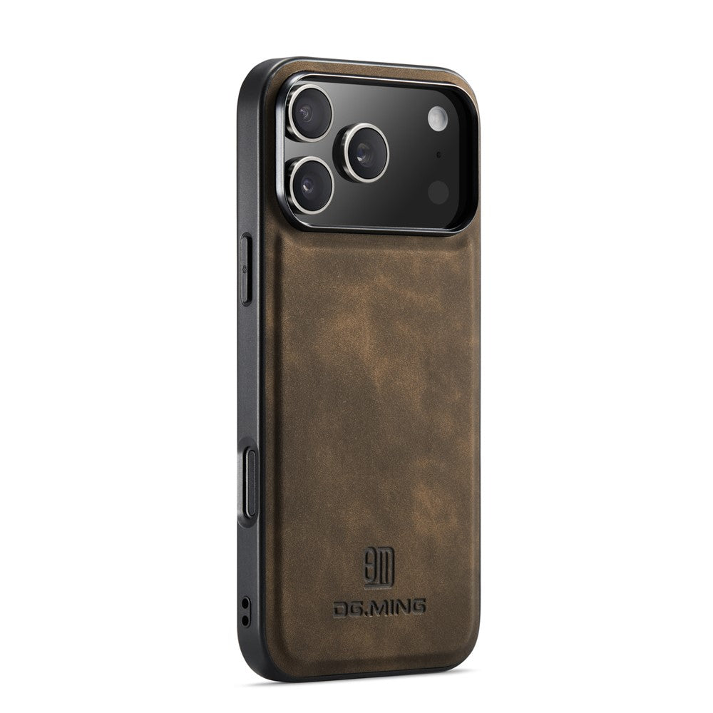 DG.MING For iPhone 18 Pro / 17 Pro Case PU Leather Covered PC + TPU Hybrid Phone Shell