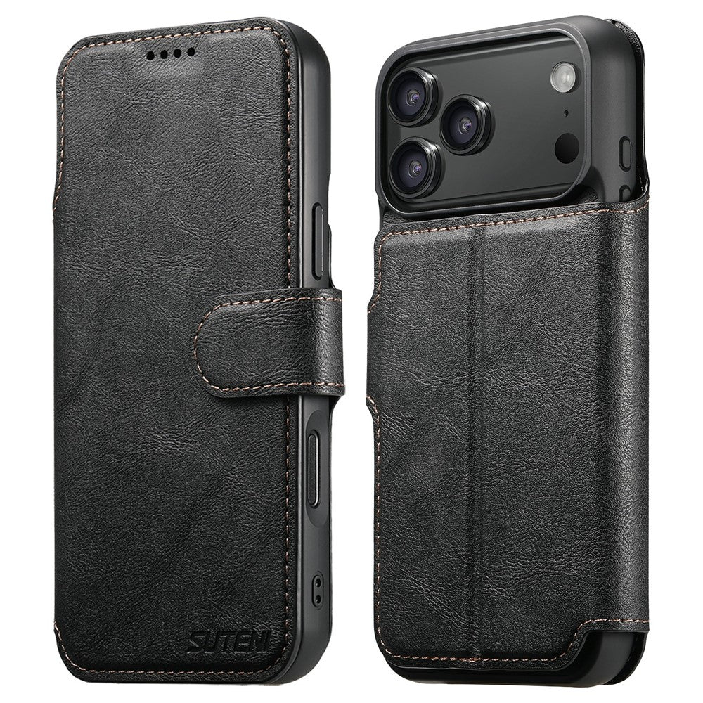 SUTENI Q-05 Plånboksfodral för iPhone 17 Pro, 2-i-1 avtagbart läderfodral med stativ