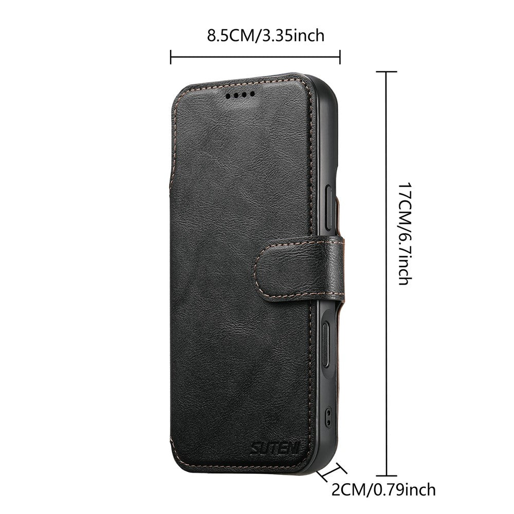 SUTENI Q-05 Plånboksfodral för iPhone 17 Pro, 2-i-1 avtagbart läderfodral med stativ