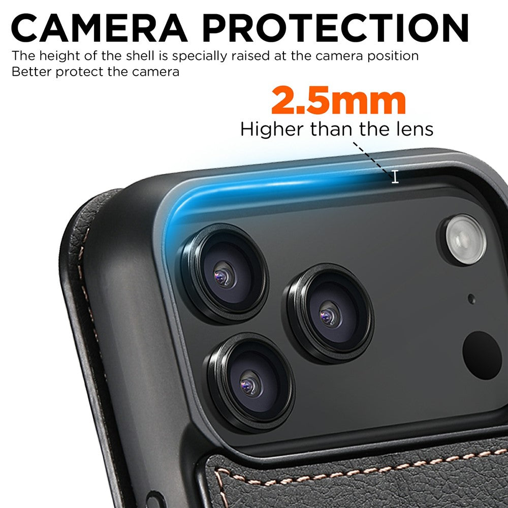 SUTENI J06 For iPhone 17 Pro Case Litchi Texture Leather Wallet Phone Shell Compatible with MagSafe