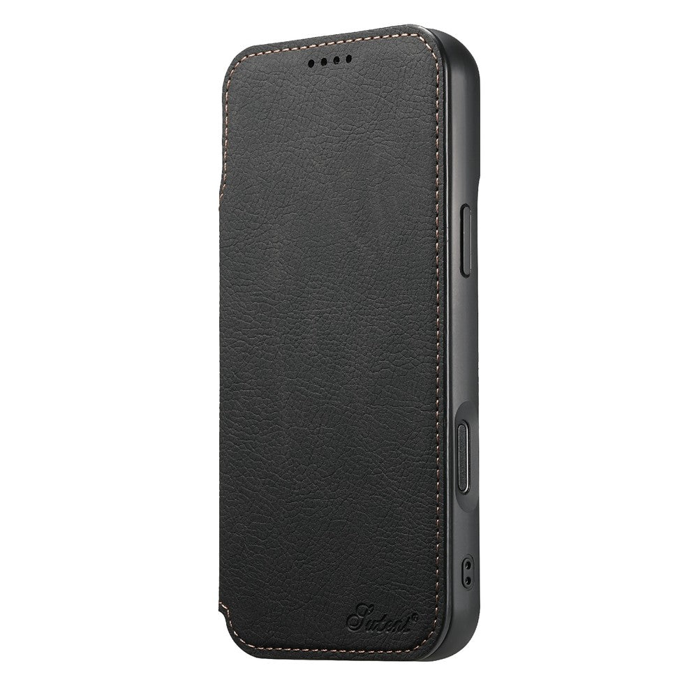 SUTENI J06 For iPhone 17 Pro Case Litchi Texture Leather Wallet Phone Shell Compatible with MagSafe