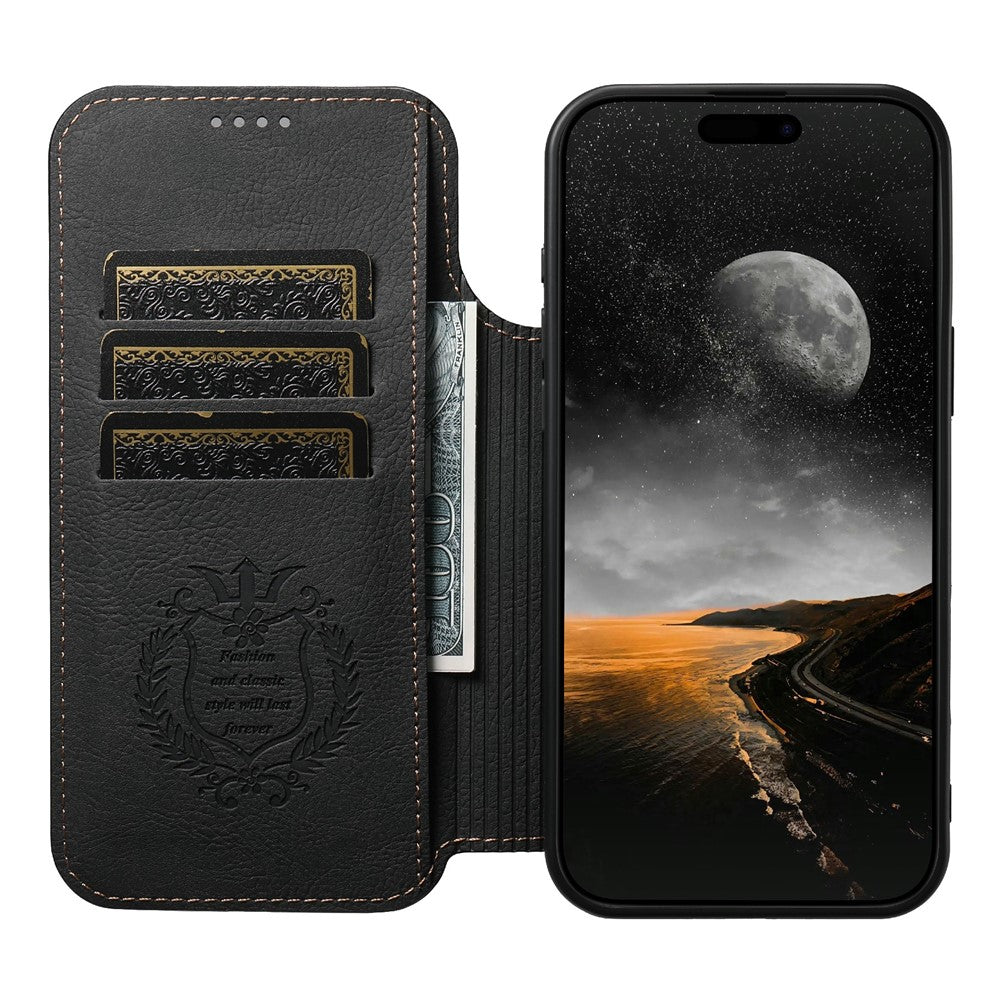 SUTENI J06 For iPhone 17 Pro Case Litchi Texture Leather Wallet Phone Shell Compatible with MagSafe