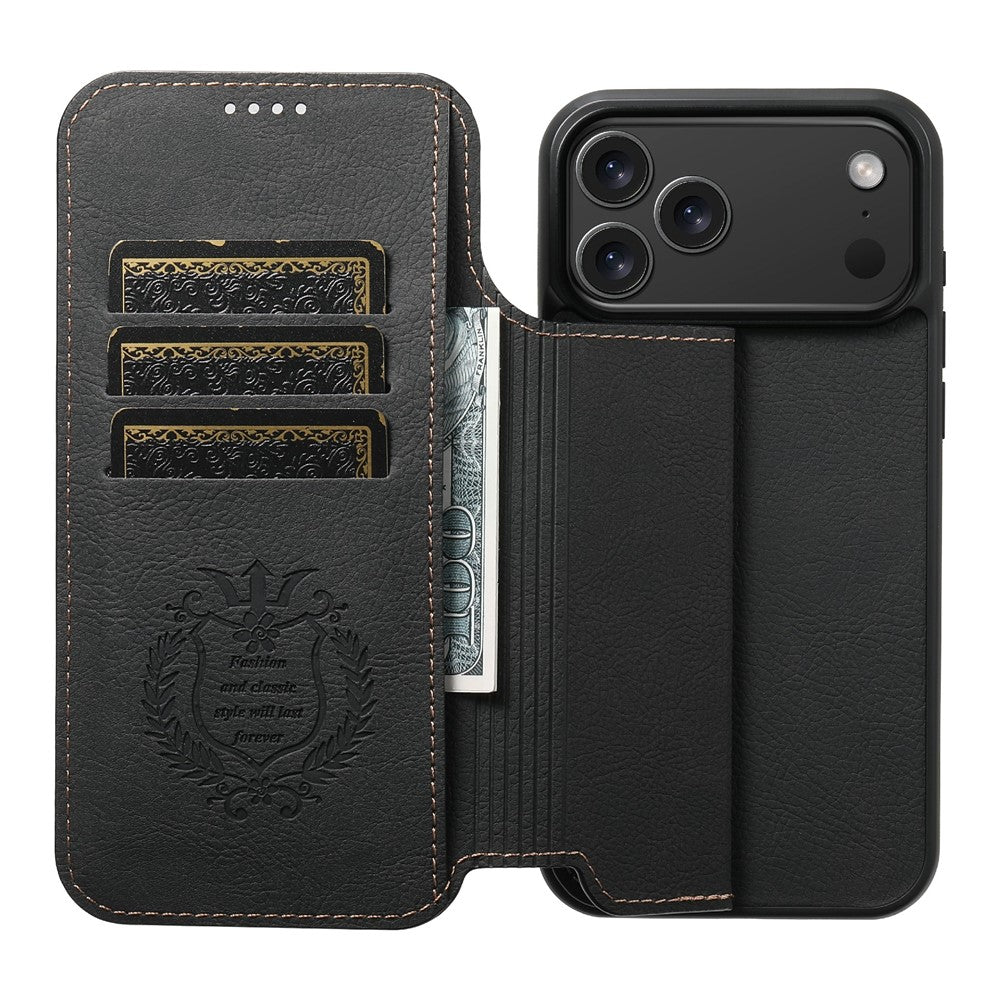 SUTENI J06 For iPhone 17 Pro Case Litchi Texture Leather Wallet Phone Shell Compatible with MagSafe