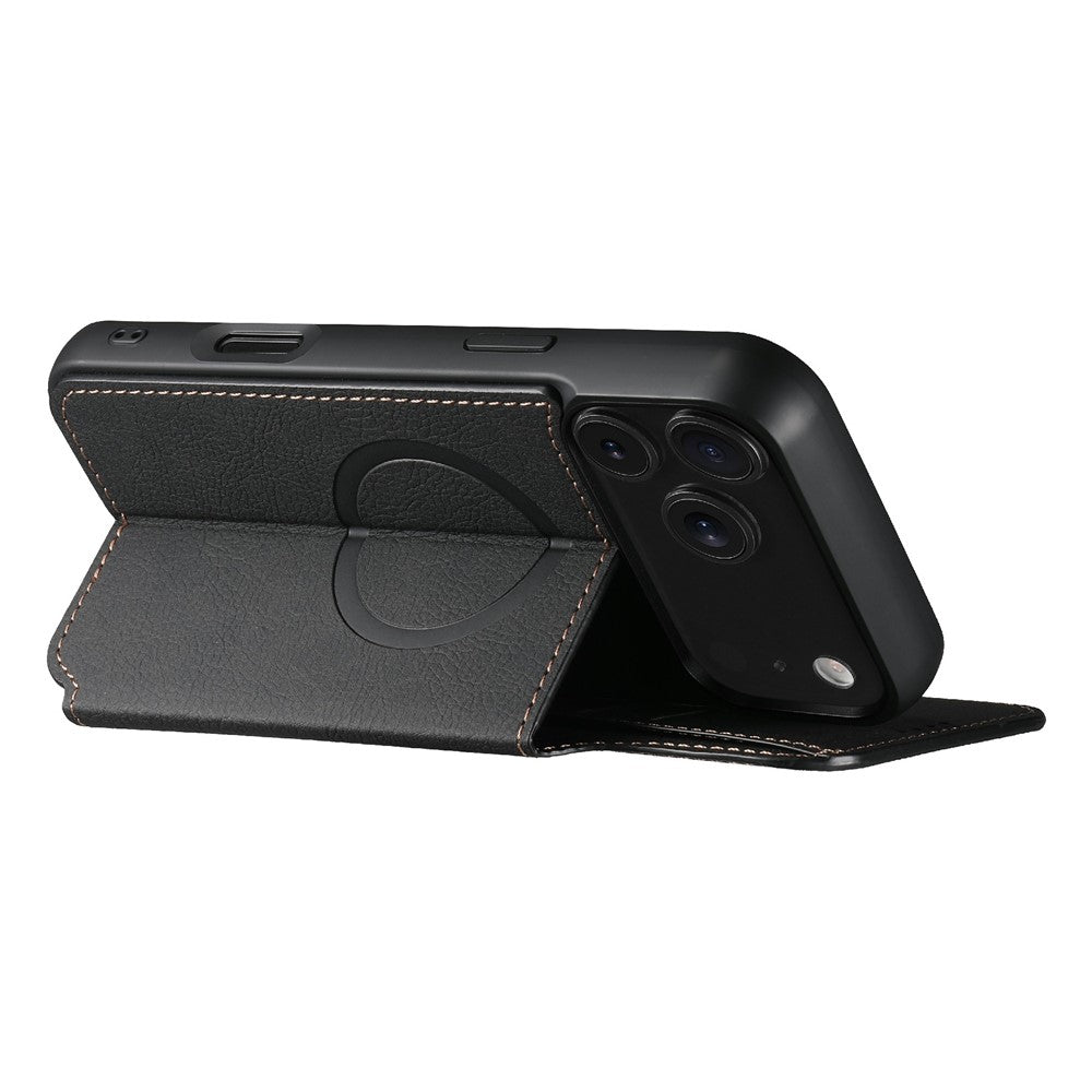 SUTENI J06 For iPhone 17 Pro Case Litchi Texture Leather Wallet Phone Shell Compatible with MagSafe