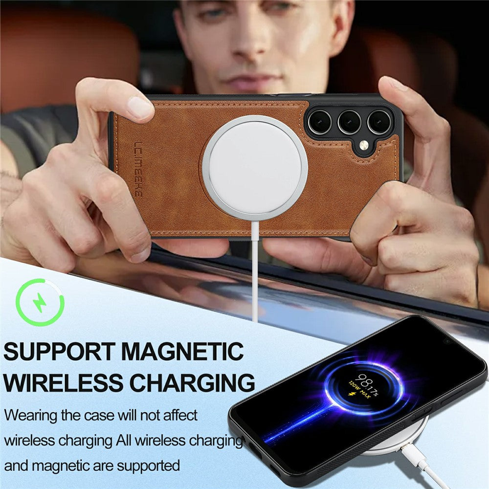 LC.IMEEKE L3 För Samsung Galaxy S25 FE Magnetiskt Skal Avtagbart Korthållare Läder TPU Mobilskal