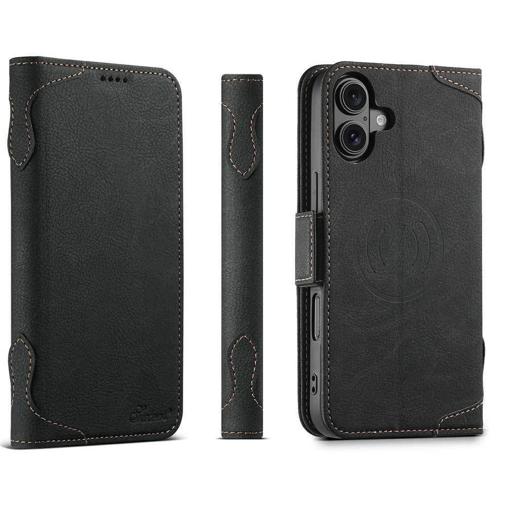 SUTENI J07 til iPhone 17-cover kompatibelt med MagSafe Litchi-tekstur læderpung telefoncover